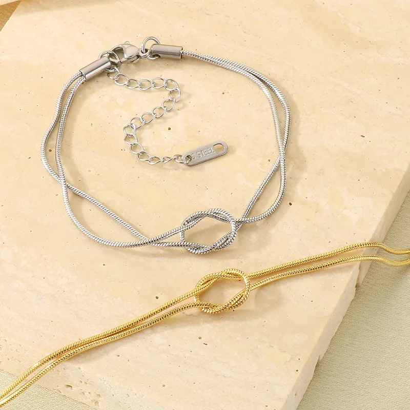 Ins Women's Bracelet 18K Gold-Plated Adjustable Knotted Round Snake Chain Delicate Jewelry