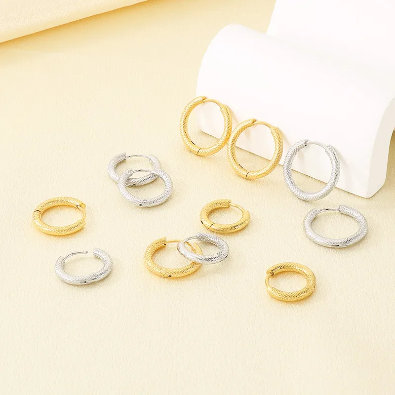 Kalen Jewelry Stainless Steel Dragon Pattern Mesh Hoop Earrings Snake Texture Round Huggie Earrings