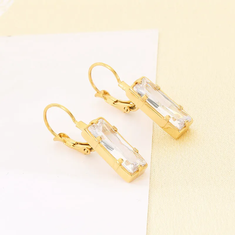 Exquisite Minimalist Square Zircon Stainless Steel Earrings Light Luxury Geometric Earrings Women