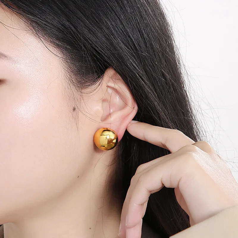 Stainless Steel Hemispherical Hollow Simple and Elegant Light Luxury Earrings