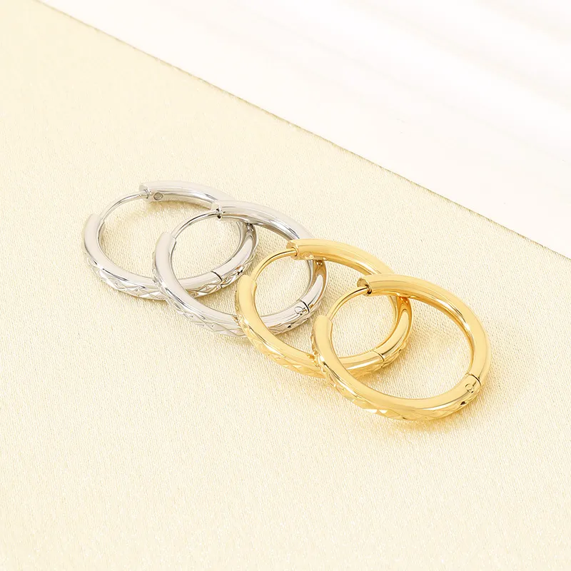 Korean Fresh Textured Geometric Hoop Stainless Steel Huggie Earrings Daily Jewelry Summer