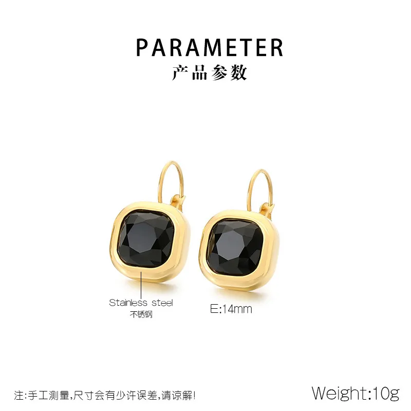 Vintage Black Square Zircon Stud Earrings Minimalist Light Luxury Stainless Steel Earrings Women
