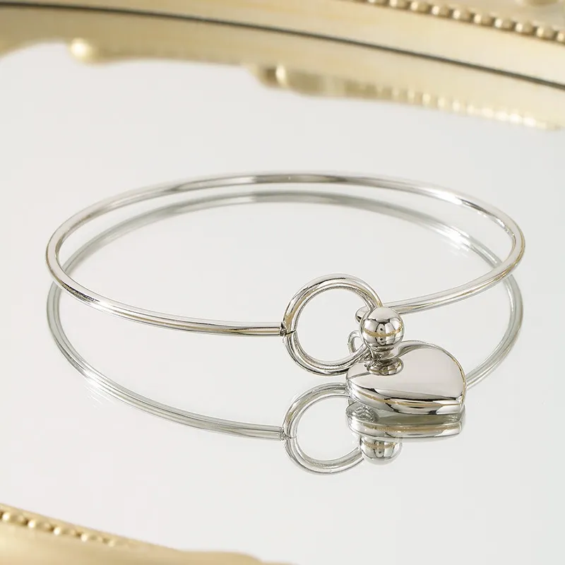 Heart Shaped Bangles Women's Engraved Love Pendant Buckle Bracelet