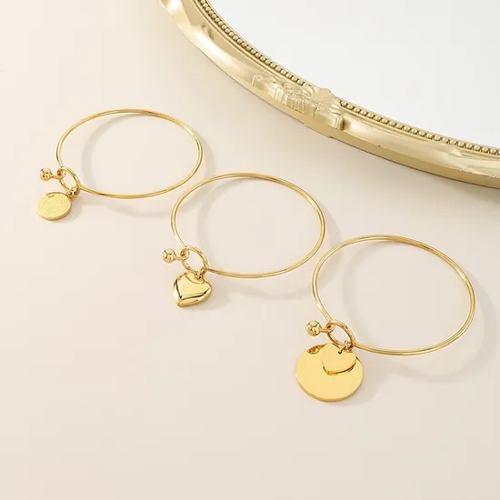 Heart Shaped Bangles Women's Engraved Love Pendant Buckle Bracelet