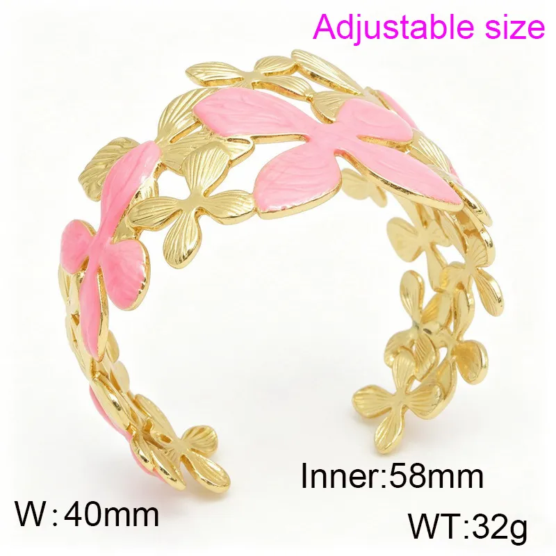 Exaggerated Women's Flower Style Stainless Steel Drip Oil Opening Bangle