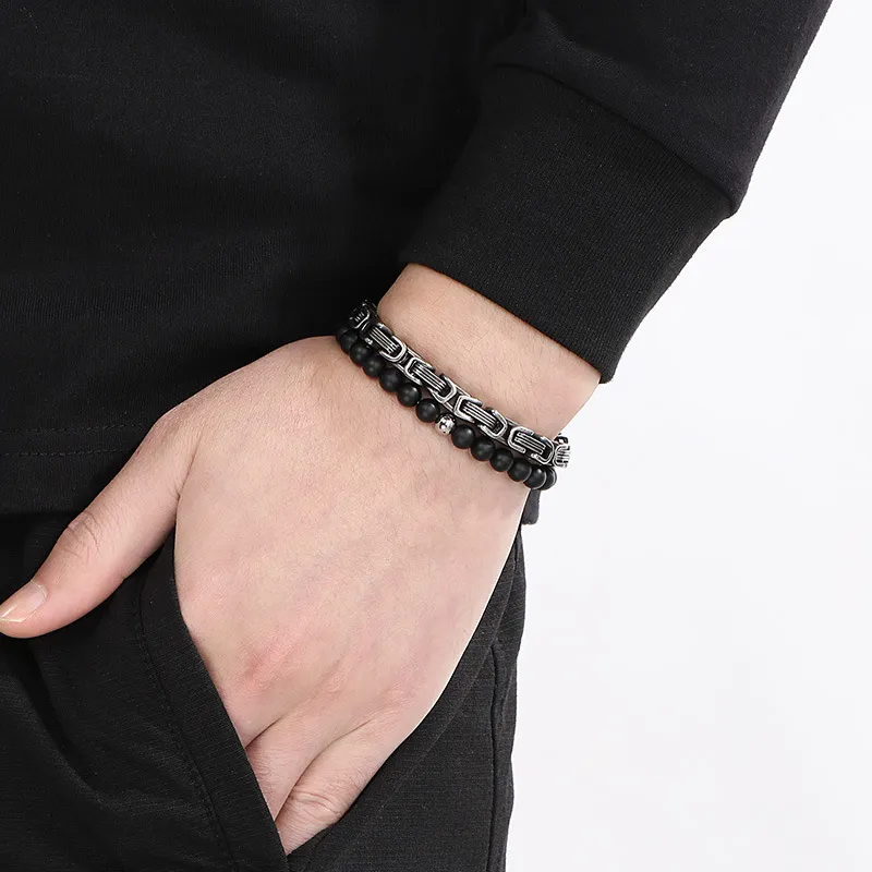 Handmade DIY Double-Layer Bracelet Punk Fashion Stainless Steel Men's Bracelet Accessories