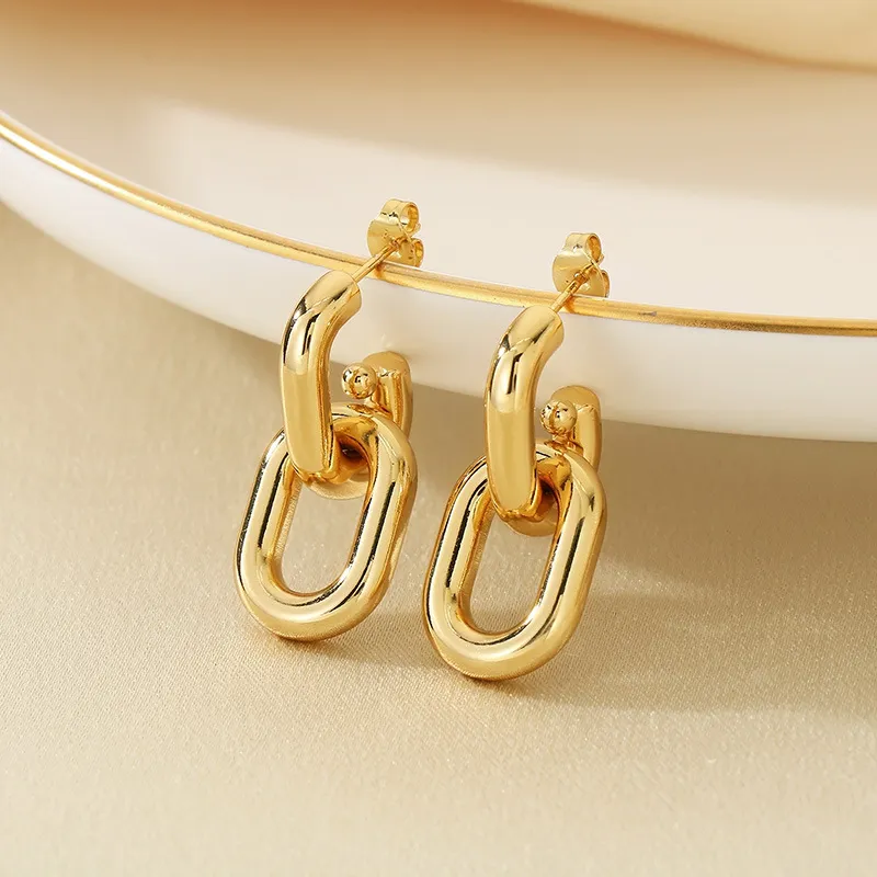 Minimalist Round Stainless Steel Earrings Elegant 18K Gold-Plated Chain Earrings Wholesale Jewelry