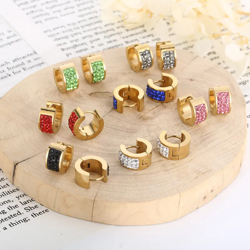 European American New Arrival Rhinestone-Encrusted Ear Buckles Trendy Stainless Steel Stud Earrings