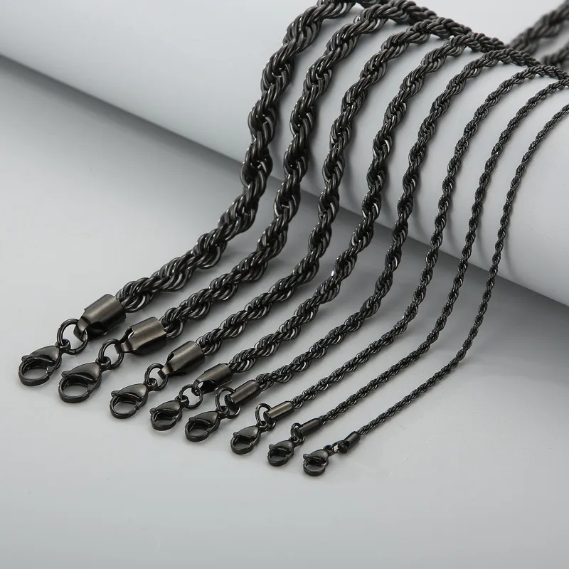 Stainless Steel Fried Dough Twists Chain Vacuum Plating Gold Necklace Fashion Hip Hop Jewelry