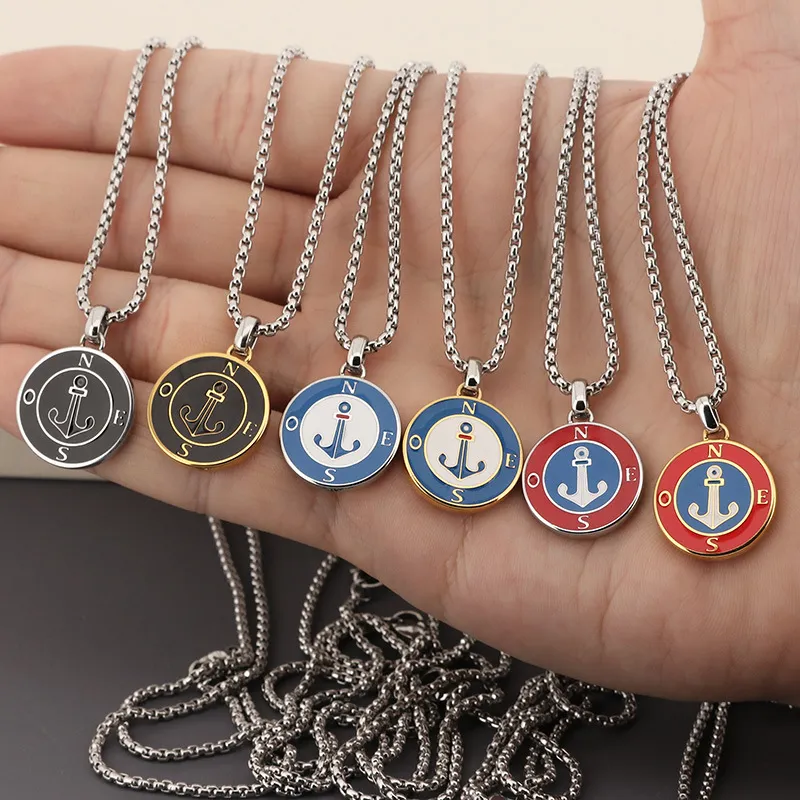 Couple Necklace, Stainless Steel Sailing Ship Anchor, Starry Sea Compass, Male Pendant, Personalized Niche Compass Design, Sweater Chain