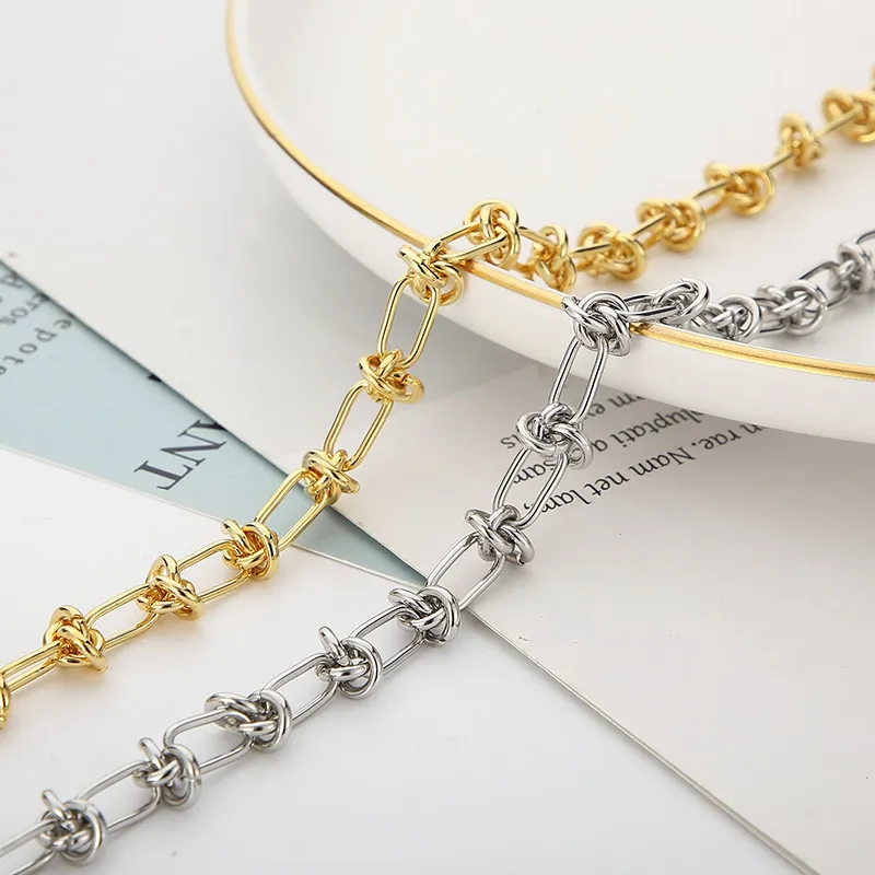 European and American Fashion Personality Stainless Steel Geometric Square Knot Jewelry Bracelet&Necklace Accessories