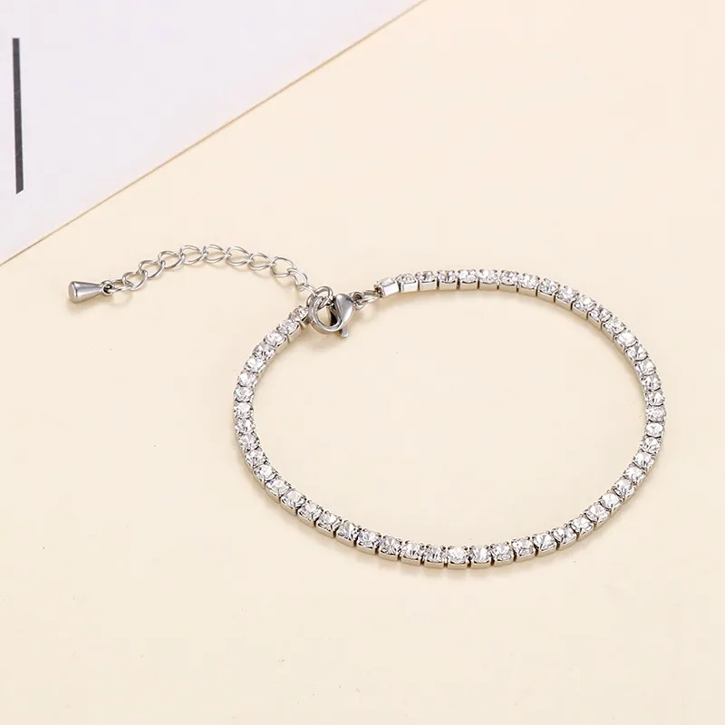 Stainless Steel Trendy Fashion Temperament Personalized Single Circle Zircon Full Diamond Bracelet Necklace for Women