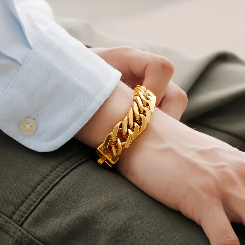 Fashion Minimalist Jewelry Polished Stainless Steel Men's Cuban Chain Bracelet