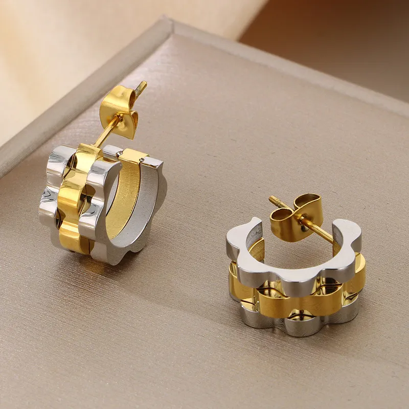 Classic Stainless Steel C Shaped Unisex Earrings Gold Plated Hoop Earrings