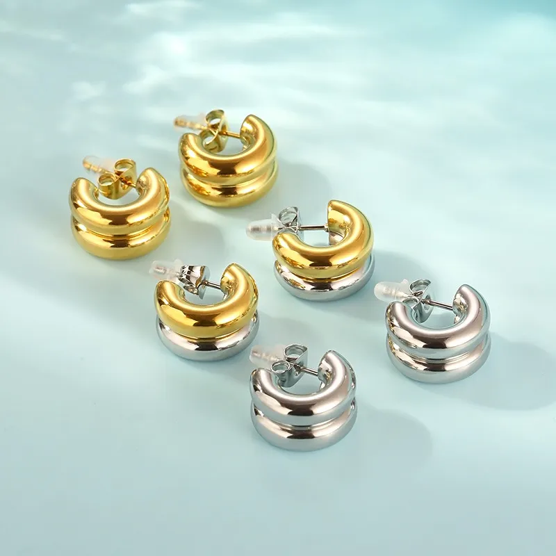 Stainless Steel Creative Hollow Multi Ring C-Shaped Commuting Fashion Earrings Jewelry Wholesale