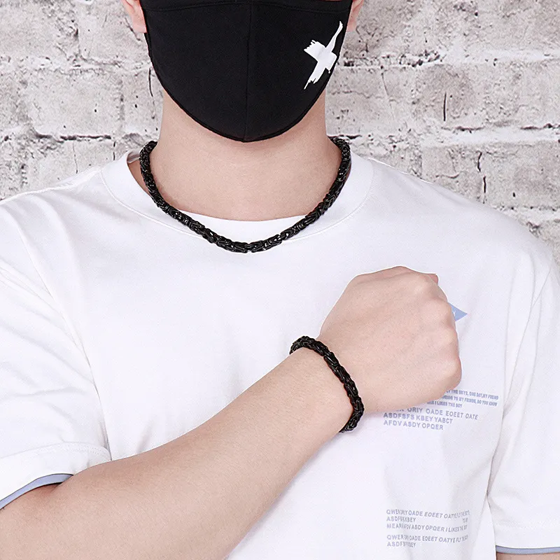Hip Hop Emperor Chain Creative Fashion V-Shaped Stainless Steel Men's Bracelet Necklace Set