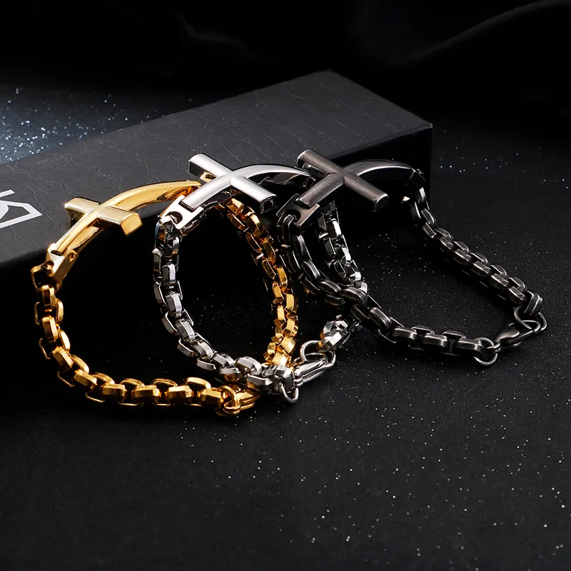 Stylish Stainless Steel Cross Hip-Hop Bending Card Bracelet Jewelry for Man
