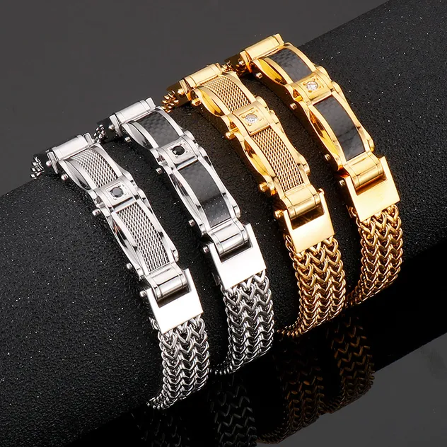 Fashion Creative Chain Stainless Steel Men's Magnetic Buckle Gold Plated Zircon Bracelet