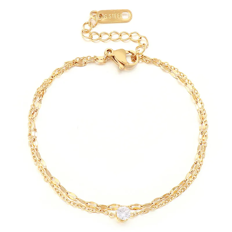 Cubic Adjustable Stainless Steel Chain Link Double-Layer Women's Bracelet