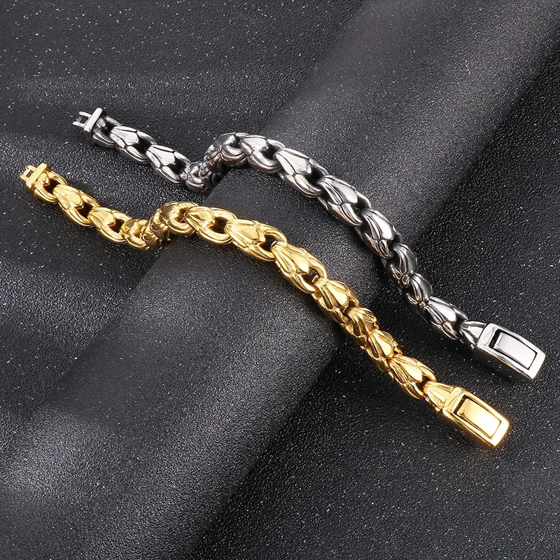 Cross-Border Trendy Minimalist Glossy Jewelry, Vacuum Plated 10mm Stainless Steel Men's Bracelet with Melon Seed Chain