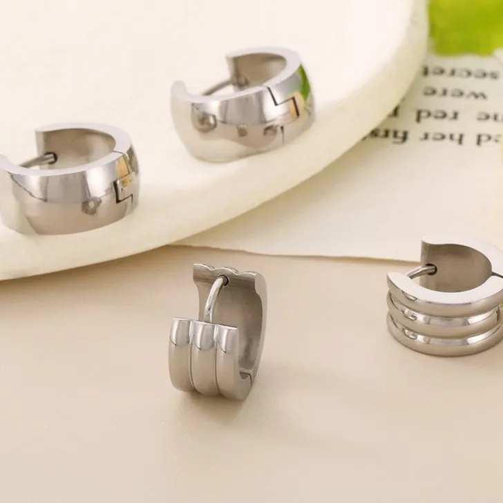 Versatile and Stylish Wide Earrings in Polished Stainless Steel Women Jewelry