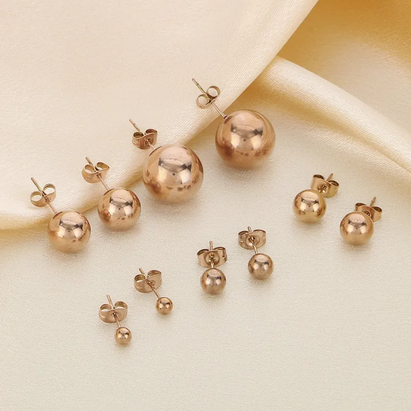 Fashion Style Stainless Steel Plated 18K Gold Solid Hollow Spherical Round Earrings for Women