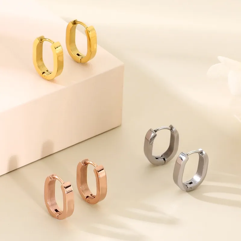 Geometric Stainless Steel Huggie Earrings Minimalist Unisex Trendy European Jewelry