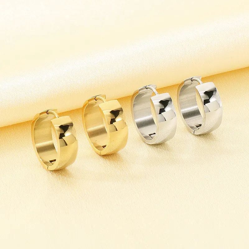 Minimalist Smooth Stainless Steel Huggie Stud Earrings Versatile Trendy Unisex Daily Jewelry