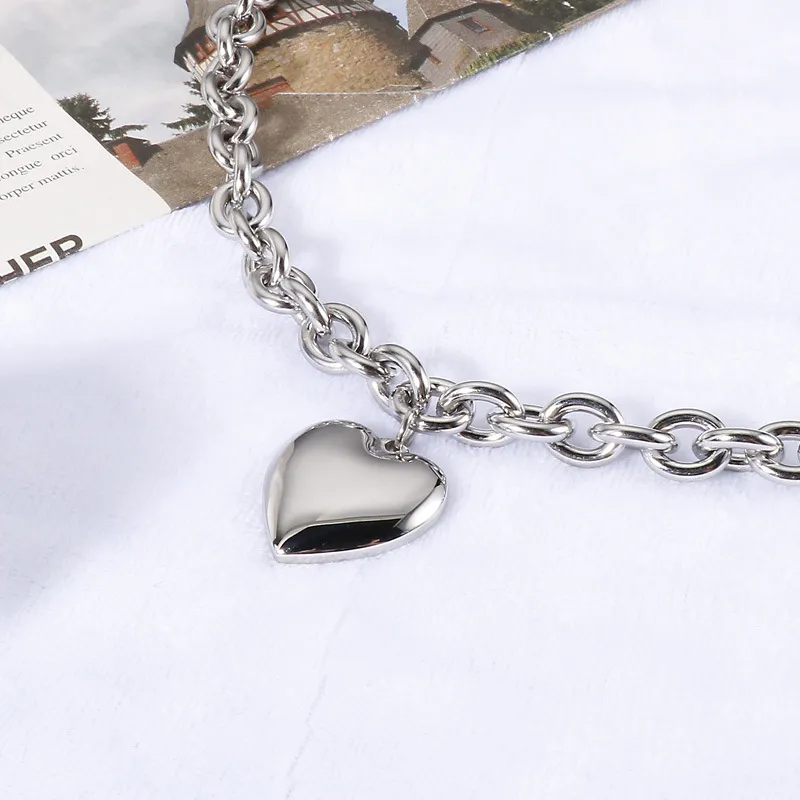 Minimalist Personalized Large Heart Pendant Stainless Steel Necklace Hip-Hop Stainless Steel Jewelry Set