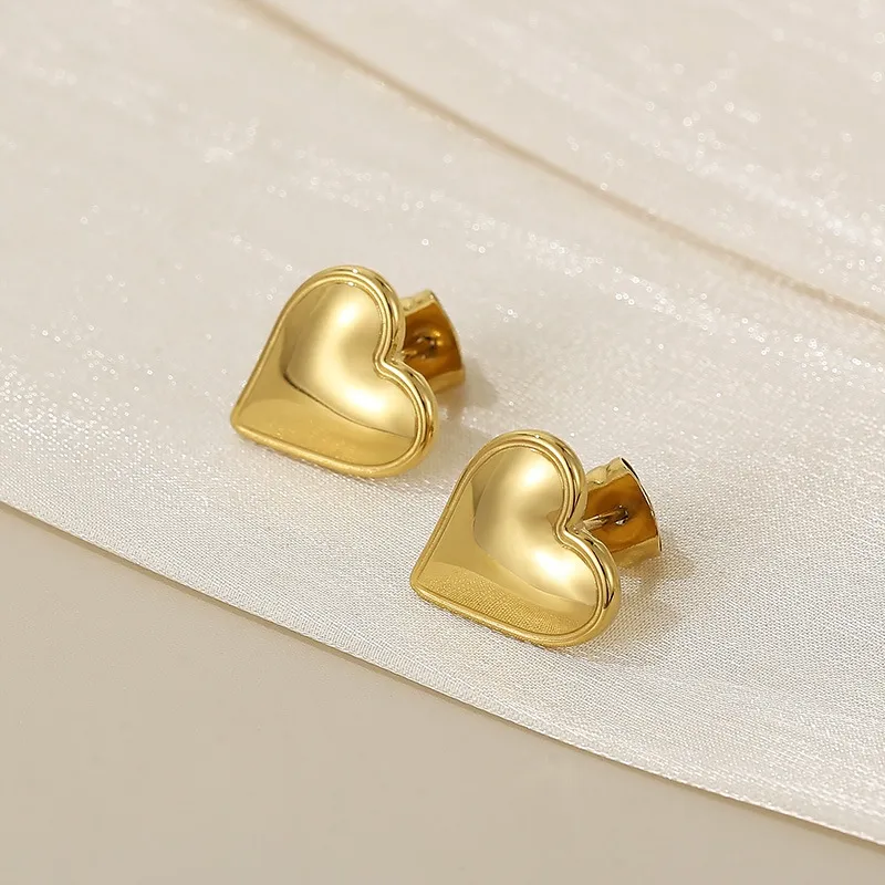 European American Ins Earrings Two-Tone Gold Silver Heart Stainless Steel Stud Earrings