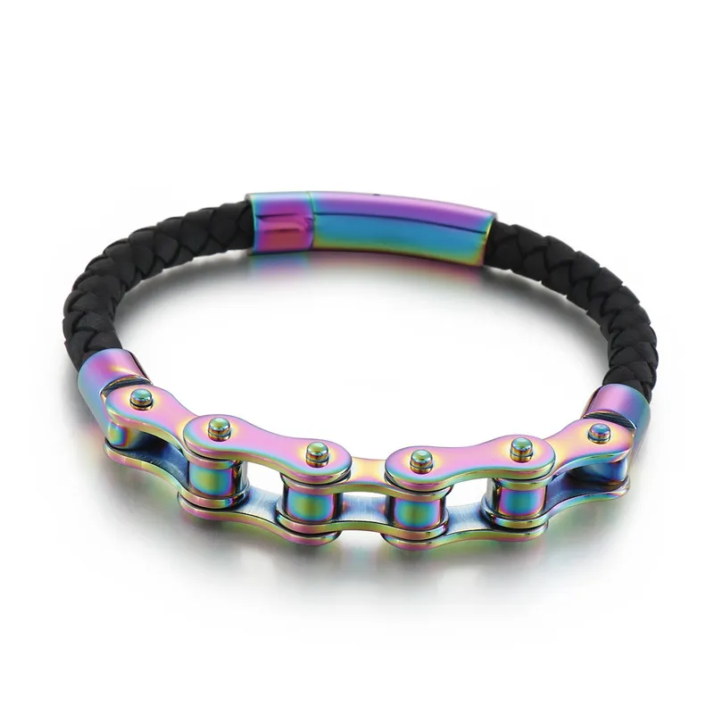 Street Trend Fashion Leather Bracelet Personalized Stainless Steel Bicycle Chain Bracelet
