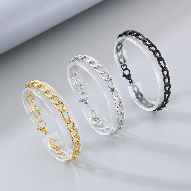 Wholesale Fashion Stainless Steel Cuban Chain Fried Dough Twists Chain Double Layer Overlay Hip Hop Bracelet for Men and Women