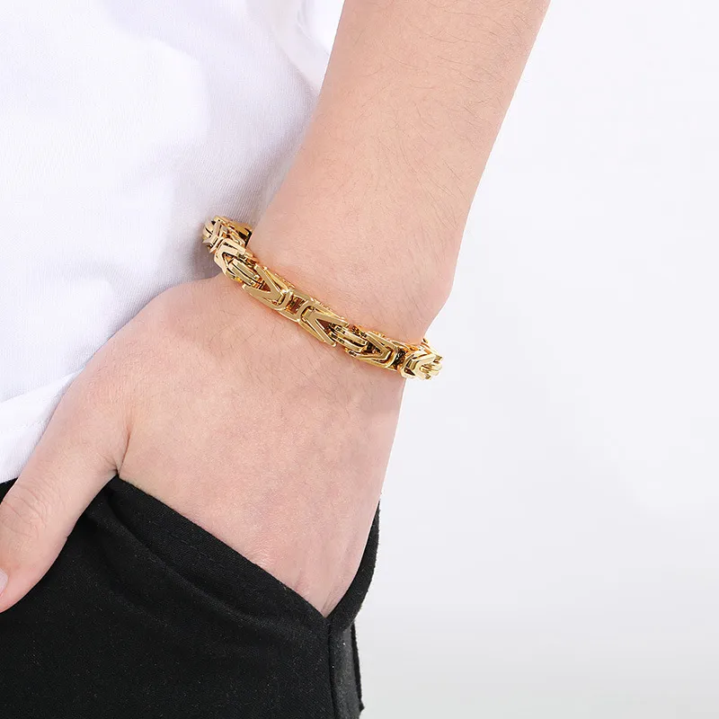 Hip Hop Street Fashion Stainless Steel Front and Back Chain Splicing Emperor Chain Charm Men's Bracelet&Necklace