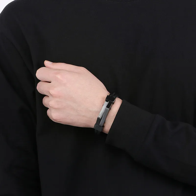 New Stainless Steel Geometric Men's Leather Bracelet Wholesale Personalized Fashion Bracelet