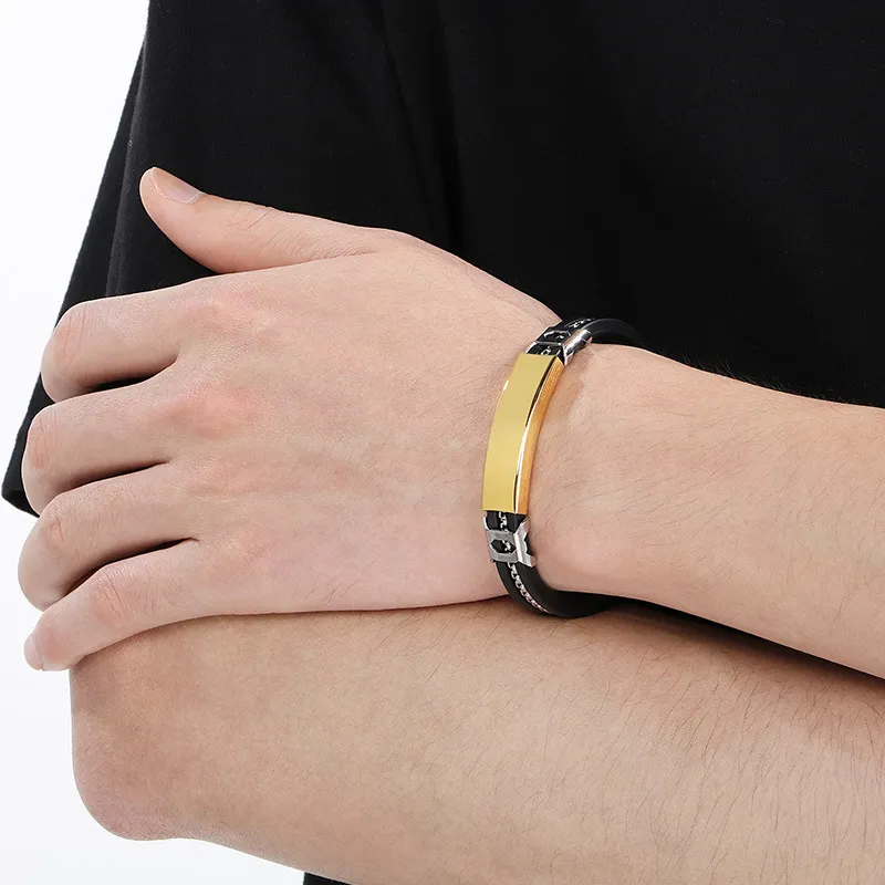 European and American Style Silicone Paired with Stainless Steel Bracelet for Fashionable Men's Jewelry