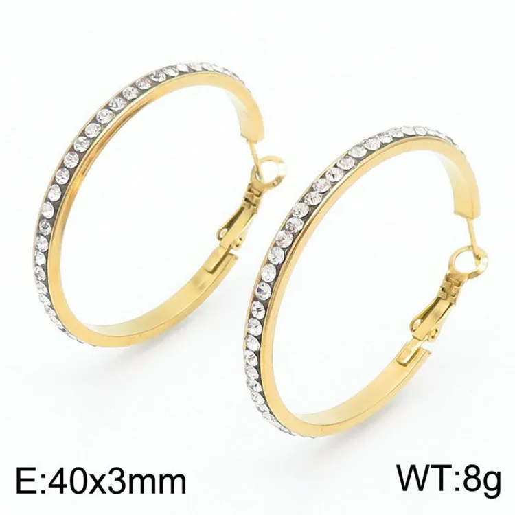 Trendy Earrings Bold Exaggerated Geometric Round Hollow Rhinestone-Embedded Stainless Steel Hoop Earrings