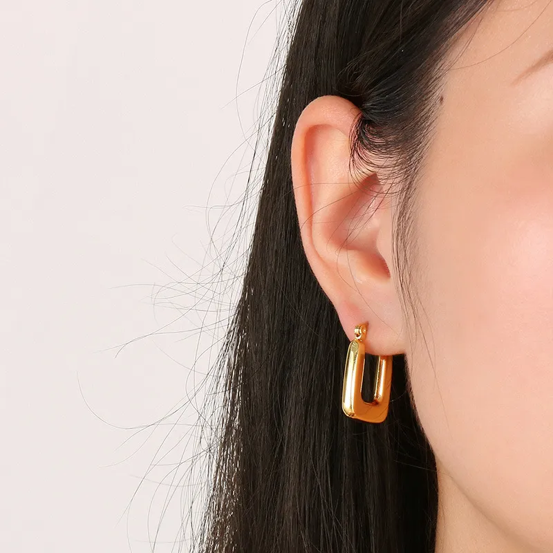 French Vintage Stainless Steel Earrings French Geometric Hollow Earrings 18K Gold-Plated Jewelry