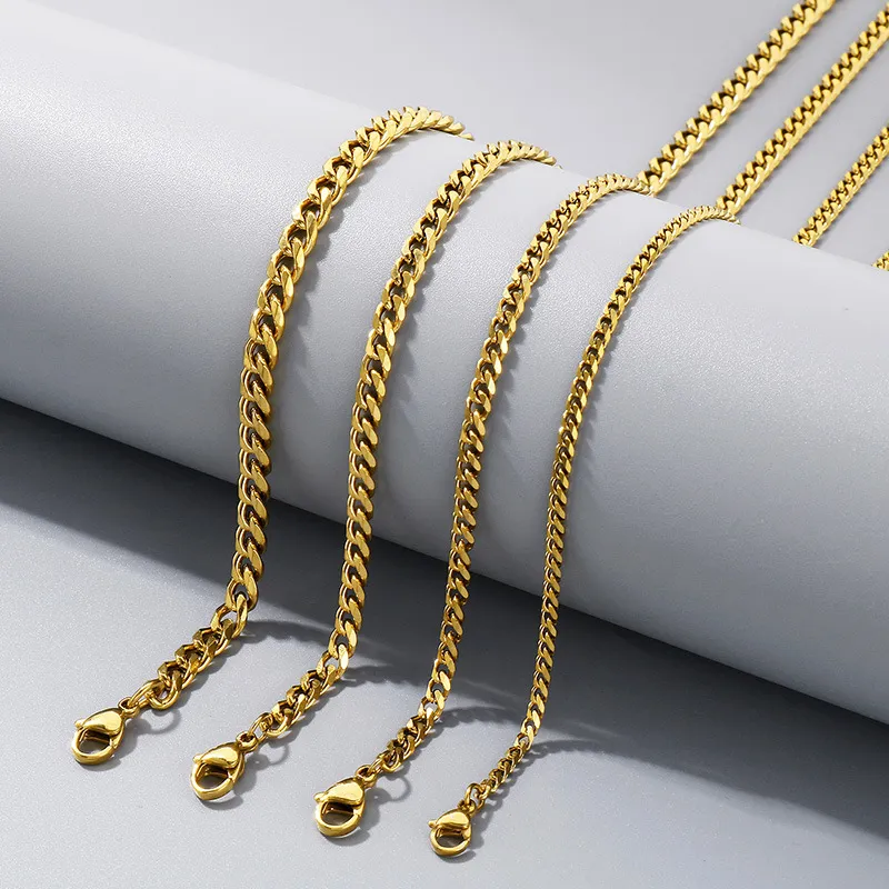 Six-Sided Milled Cuban Bracelet Necklace Fashion Stainless Steel Chain Jewelry