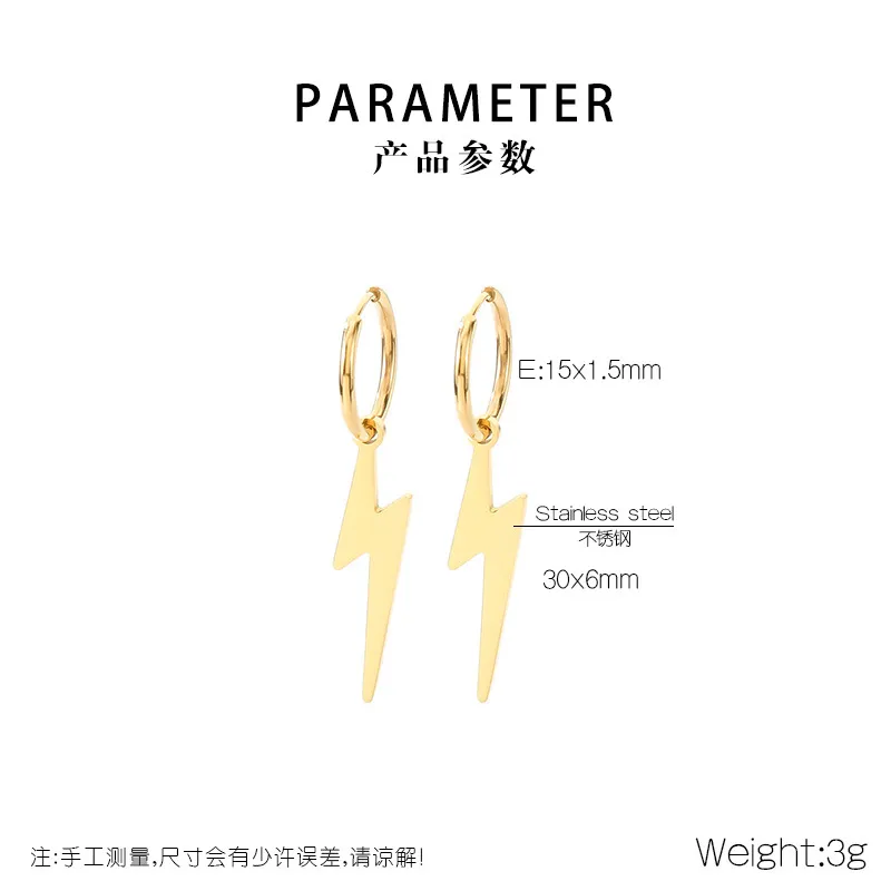 Fashionable Stainless Steel Three-Dimensional Photosensitive Surface Lightning Shaped Temperament Neutral Earring Jewelry