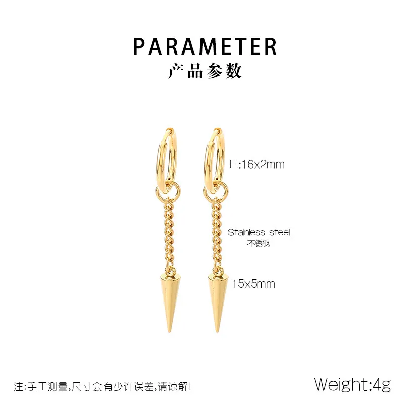 Kalen New Neutral Stainless Steel Chain Cone Pendant Earrings Jewelry Wholesale