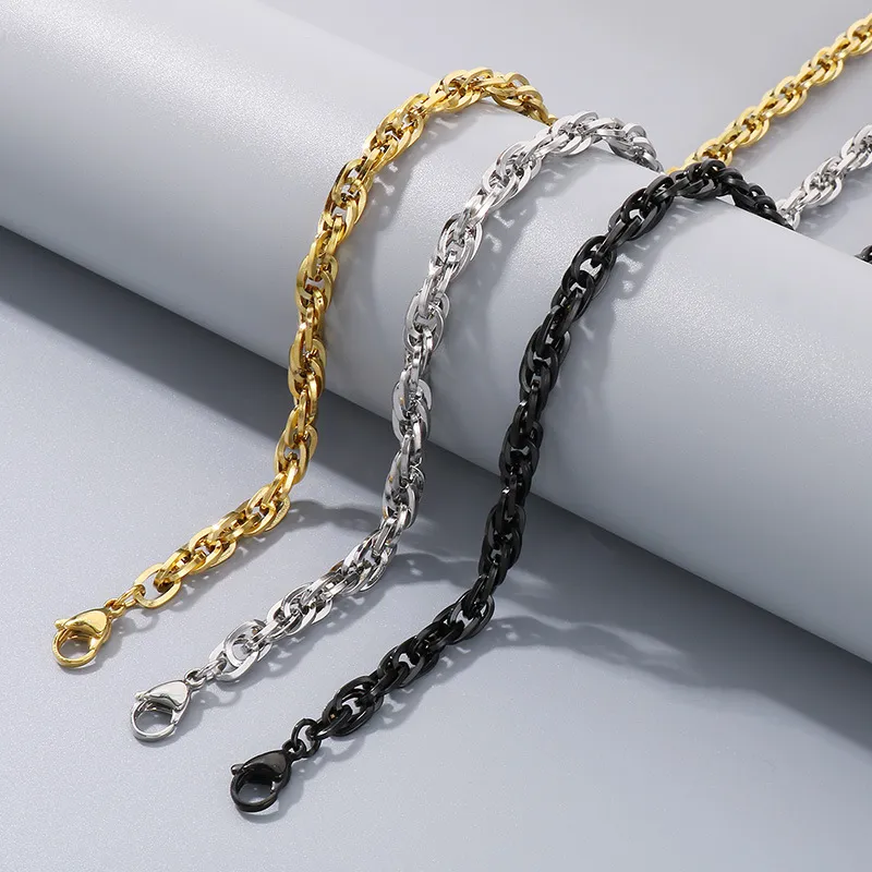 Minimalist Style Neutral Stainless Steel Multi Size Encrypted Hand Woven Chain Necklace&Bracelet