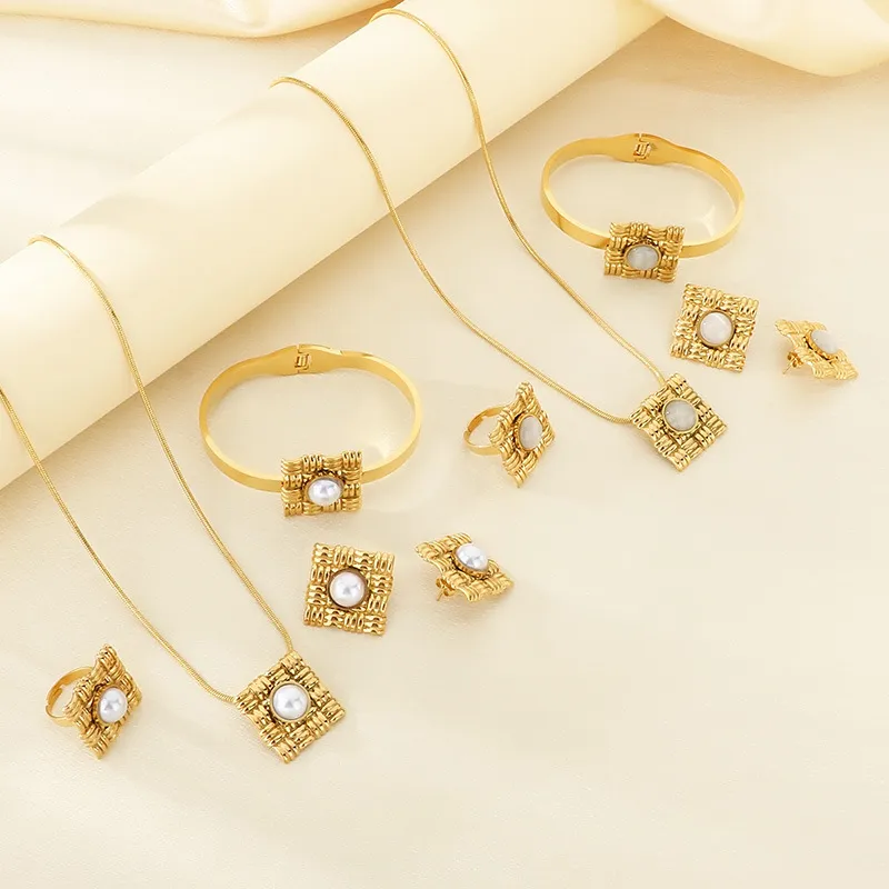 Stylish Four-Piece Earring Set with Beautiful Inlaid Stone Accents