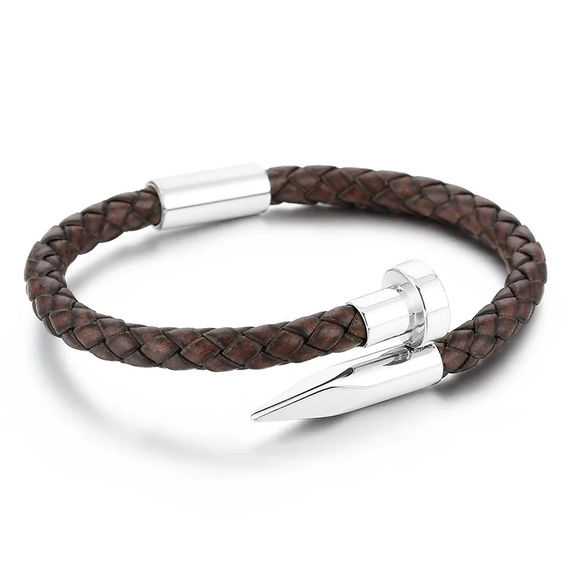 Wholesale Creative Stainless Steel Braided Leather Nail Opening Bracelet Men's Magnetic Buckle Bracelet
