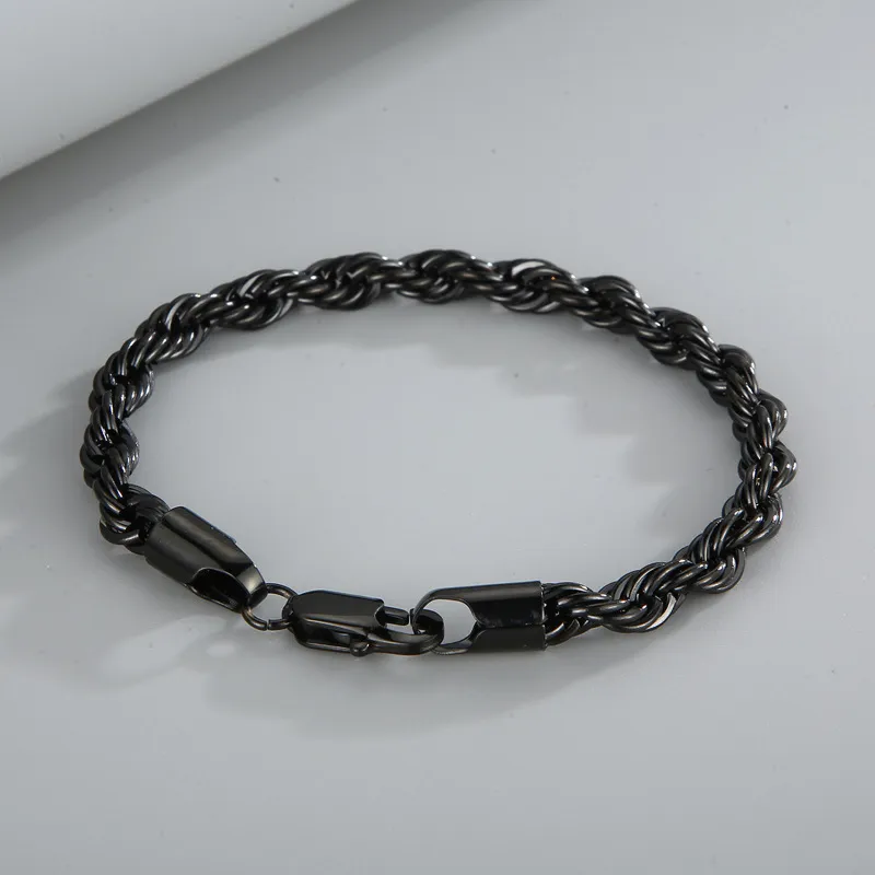 Fashion Minimalist Men's Bar Buckle Bracelet 4/6/8mm Twisted Rope Chain Jewelry Wholesale