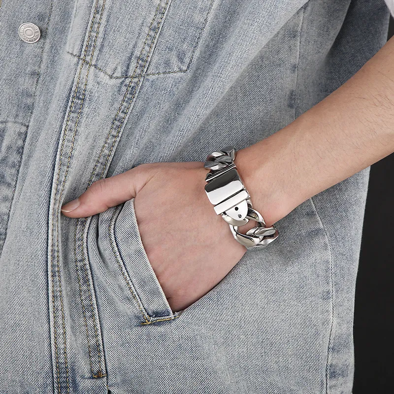 Fashion Multi-Color Minimalist Retro Stainless Steel Men's Thick Cuban Bracelet