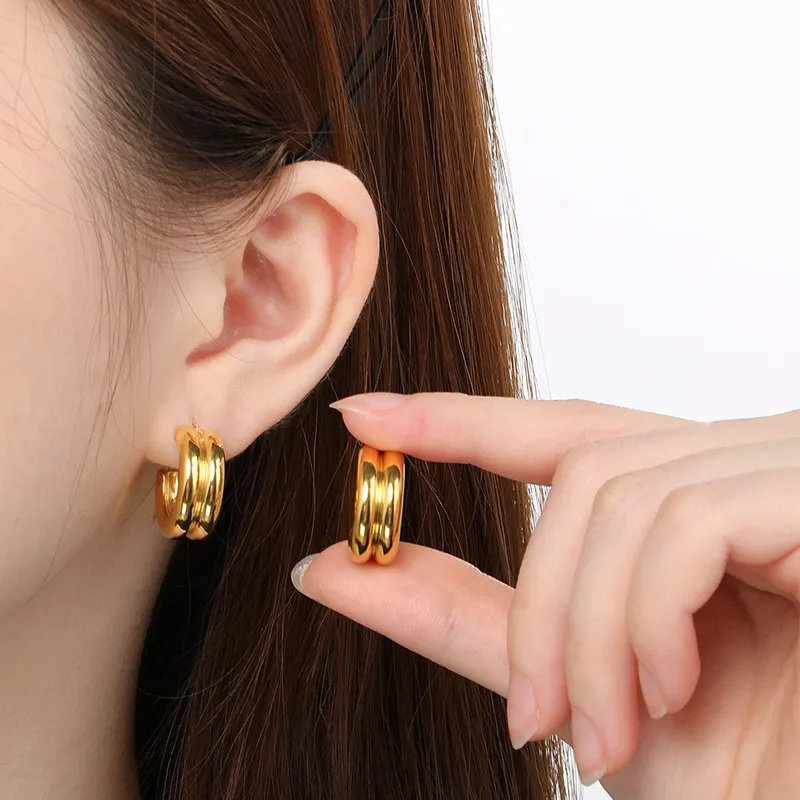 French Fashion Stainless Steel Creative Three Ring C-Shaped Temperament Versatile Girl Earrings