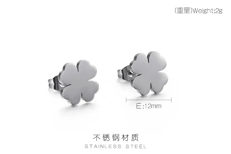 Japanese Korean Fashion Four-Leaf Clover Stainless Steel Studs Earrings 18K Gold-Plated Earrings