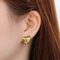 Fashion Double-Sided Heart Rhinestone-Embedded Ear Buckles 18K Gold-Plated Stainless Steel Smooth Earrings