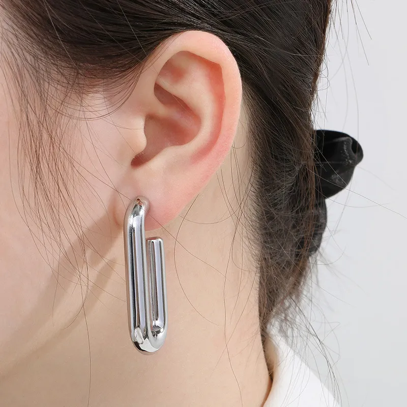 European American U-Shaped Smooth Ear Buckles 18K Gold-Plated Stainless Steel Hollow Earrings