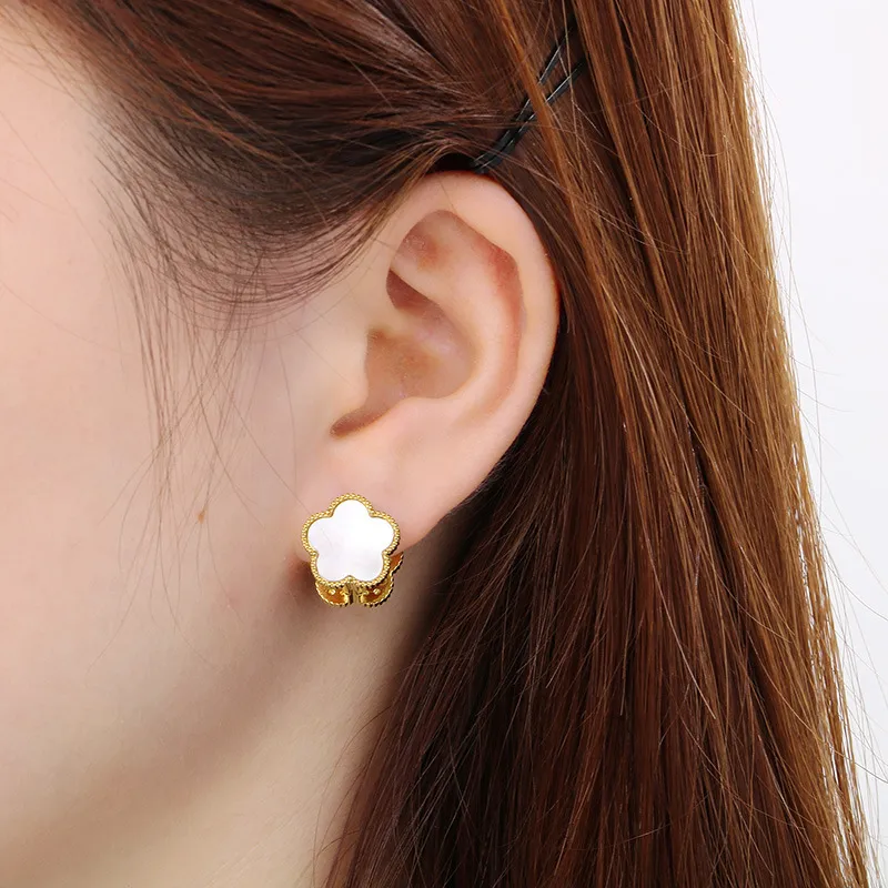 Fashion Double-Sided Heart Rhinestone-Embedded Ear Buckles 18K Gold-Plated Stainless Steel Smooth Earrings